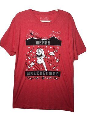 Rick And Morty Men's Graphic T-Shirt Red Merry Wreckedmas Crew 2Xl